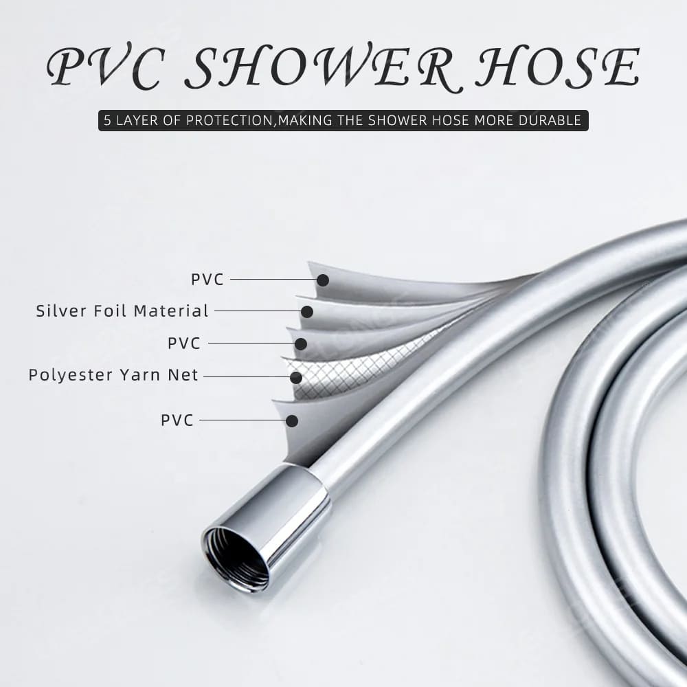 PHASAT 138-Inch Extra Long Shower Hose – Kink-Free PVC Handheld Shower Extension, Silver Gray, 1/2" IPS Connectors, RV & Pet Shower Compatible