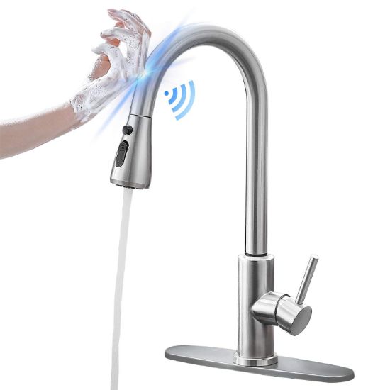Picture of Touchless Kitchen Faucet with Pull Down Sprayer, ‎‎Single Handle Single Hole Kitchen Sink Faucet with Deck Plate