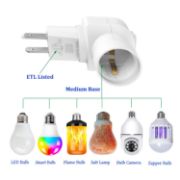 Picture of Plug in Light Socket, Outlet to Light Socket Adapter 3 Prong 360° Rotatable Plug with On/Off Switch Bulb Adapter