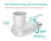 Picture of Plug in Light Socket, Outlet to Light Socket Adapter 3 Prong 360° Rotatable Plug with On/Off Switch Bulb Adapter