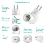 Picture of Plug in Light Socket, Outlet to Light Socket Adapter 3 Prong 360° Rotatable Plug with On/Off Switch Bulb Adapter