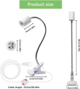 Picture of E26 /E27 Clip Desk Lamp Holder, Clamp Lamp Fixture with On/Off Switch US Plug, Flexible Gooseneck