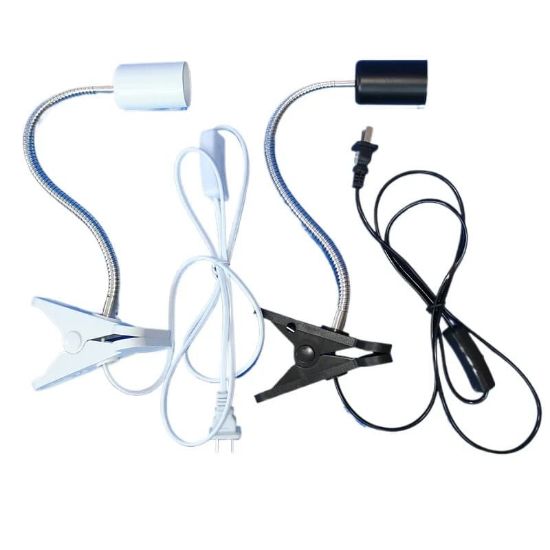 Picture of E26 /E27 Clip Desk Lamp Holder, Clamp Lamp Fixture with On/Off Switch US Plug, Flexible Gooseneck