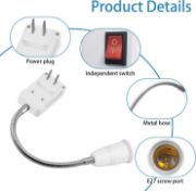 Picture of E27/E26 Plug in Light Bulb Socket Adapter Extender with On/Off Switch, Outlet to Socket Adapter Extension, White