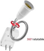 Picture of E27/E26 Plug in Light Bulb Socket Adapter Extender with On/Off Switch, Outlet to Socket Adapter Extension, White