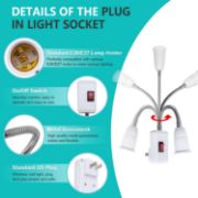 Picture of E27/E26 Plug in Light Bulb Socket Adapter Extender with On/Off Switch, Outlet to Socket Adapter Extension, White