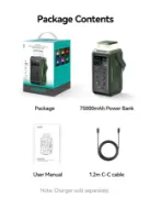 Picture of Power bank 75000mAh 100W 3x USB-C 3x USB-A with foldable flashlight and handle 