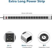 Picture of 16 Outlets Heavy Duty UL Listed Metal Socket Power Strip, 3-Foot Long Extension Cord with Circuit Breaker.