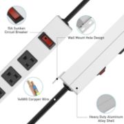 Picture of 16 Outlets Heavy Duty UL Listed Metal Socket Power Strip, 3-Foot Long Extension Cord with Circuit Breaker.