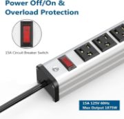 Picture of 16 Outlets Heavy Duty UL Listed Metal Socket Power Strip, 3-Foot Long Extension Cord with Circuit Breaker.