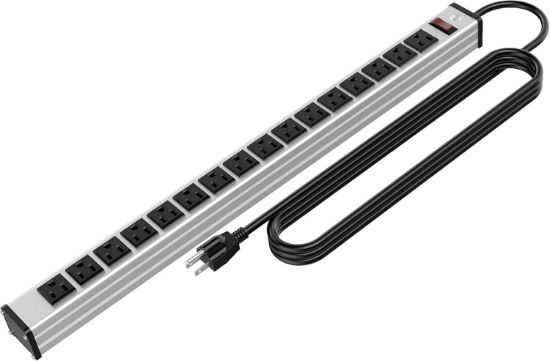 Picture of 16 Outlets Heavy Duty UL Listed Metal Socket Power Strip, 3-Foot Long Extension Cord with Circuit Breaker.