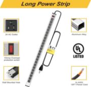 Picture of  24 Outlet Long Power Strip, Heavy Duty Metal Socket Power Strip, Aluminum with 3-Foot Extension Power Cord, UL Certified