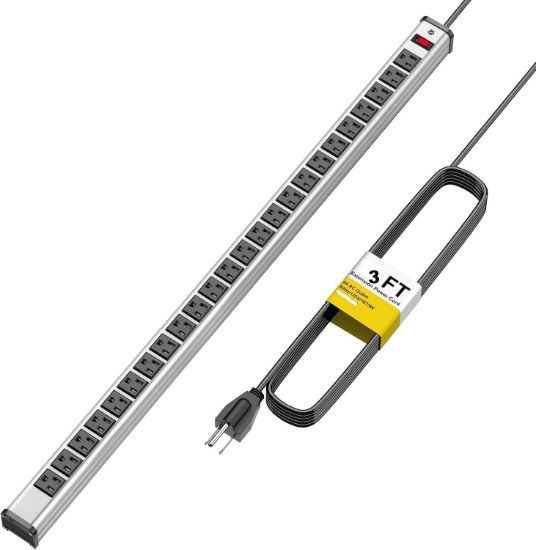 Picture of  24 Outlet Long Power Strip, Heavy Duty Metal Socket Power Strip, Aluminum with 3-Foot Extension Power Cord, UL Certified