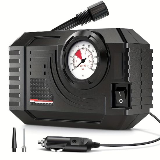 Picture of Portable Tire Inflator for Cars, Bikes, E-Bikes, Compact Air Pump with High-Precision Pressure Gauge, Fast Inflation Motor, Car Emergency Accessories