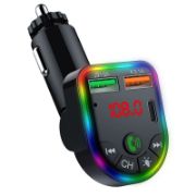 Picture of Rotatable FM Transmitter Car Wireless Handsfree U Disk MP3 Player Colorful Atmosphere Light Type C Dual USB 3.1A Fast Charger