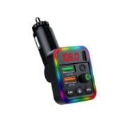Picture of Rotatable FM Transmitter Car Wireless Handsfree U Disk MP3 Player Colorful Atmosphere Light Type C Dual USB 3.1A Fast Charger