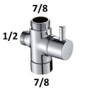 Picture of Shower/Toilet Bidet T Adapter with Shut Off Valve, 3 Way G7/8” or  G1/2” All Metal T Valve  