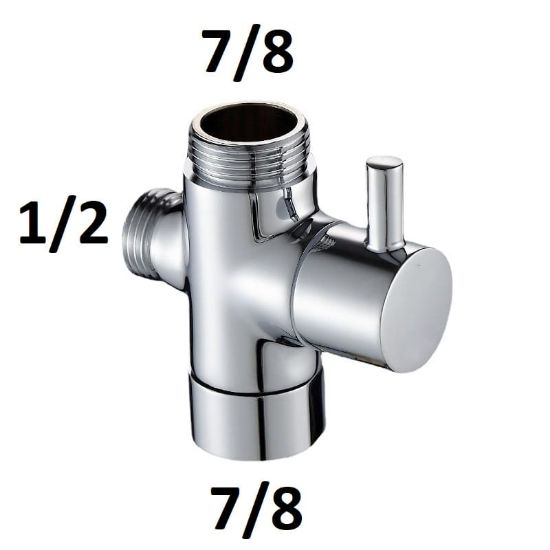Picture of Shower/Toilet Bidet T Adapter with Shut Off Valve, 3 Way G7/8” or  G1/2” All Metal T Valve  