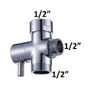 Picture of Shower/Toilet Bidet T Adapter with Shut Off Valve, 3 Way G7/8” or  G1/2” All Metal T Valve  