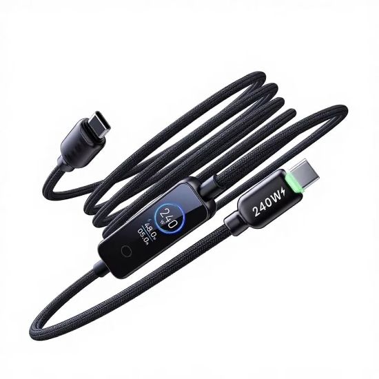 Picture of 240W USB C to USB C Cable 4FT with TFT Color Screen, PD 3.1 Fast Charging 