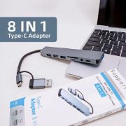 Picture of USB C Hub, 8 in 1 USB Multiport Adapter with USB 3.0, 3 x USB 2.0, USB C SD/TF Card Reader