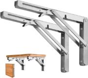 Picture of Folding Shelf Brackets - 10 Inch / 20 Inch Heavy Duty Stainless Steel Collapsible Shelf Bracket for Bench Table, Space Saving DIY Bracket, 