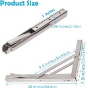 Picture of Folding Shelf Brackets - 10 Inch / 20 Inch Heavy Duty Stainless Steel Collapsible Shelf Bracket for Bench Table, Space Saving DIY Bracket, 