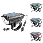 Picture of Solar bicycle headlight with LED floodlight, 120 dB horn, 80-meter visible range, USB and solar charging