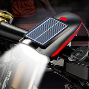 Picture of Solar bicycle headlight with LED floodlight, 120 dB horn, 80-meter visible range, USB and solar charging