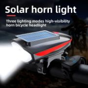 Picture of Solar bicycle headlight with LED floodlight, 120 dB horn, 80-meter visible range, USB and solar charging