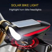 Picture of Solar bicycle headlight with LED floodlight, 120 dB horn, 80-meter visible range, USB and solar charging
