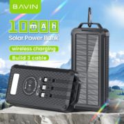 Picture of BAVIN 10000mAh Solar Power Bank with Wireless Charging, Built-in Flashlight, 3 Cables, 22.5W